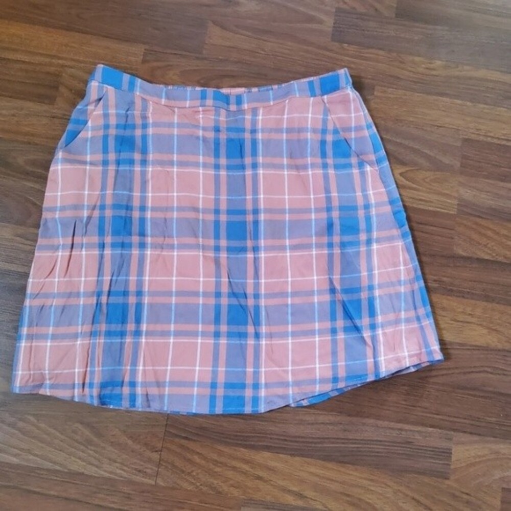 Market & Spruce Plaid Mini Skirt Size L Orange Blue New